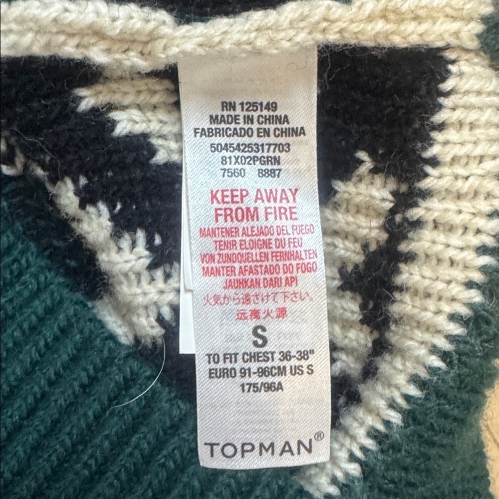 TOPMAN Reindeer Fair Isle Wool-Blend Sweater | Men’s Small (S) - Picture 5 of 6